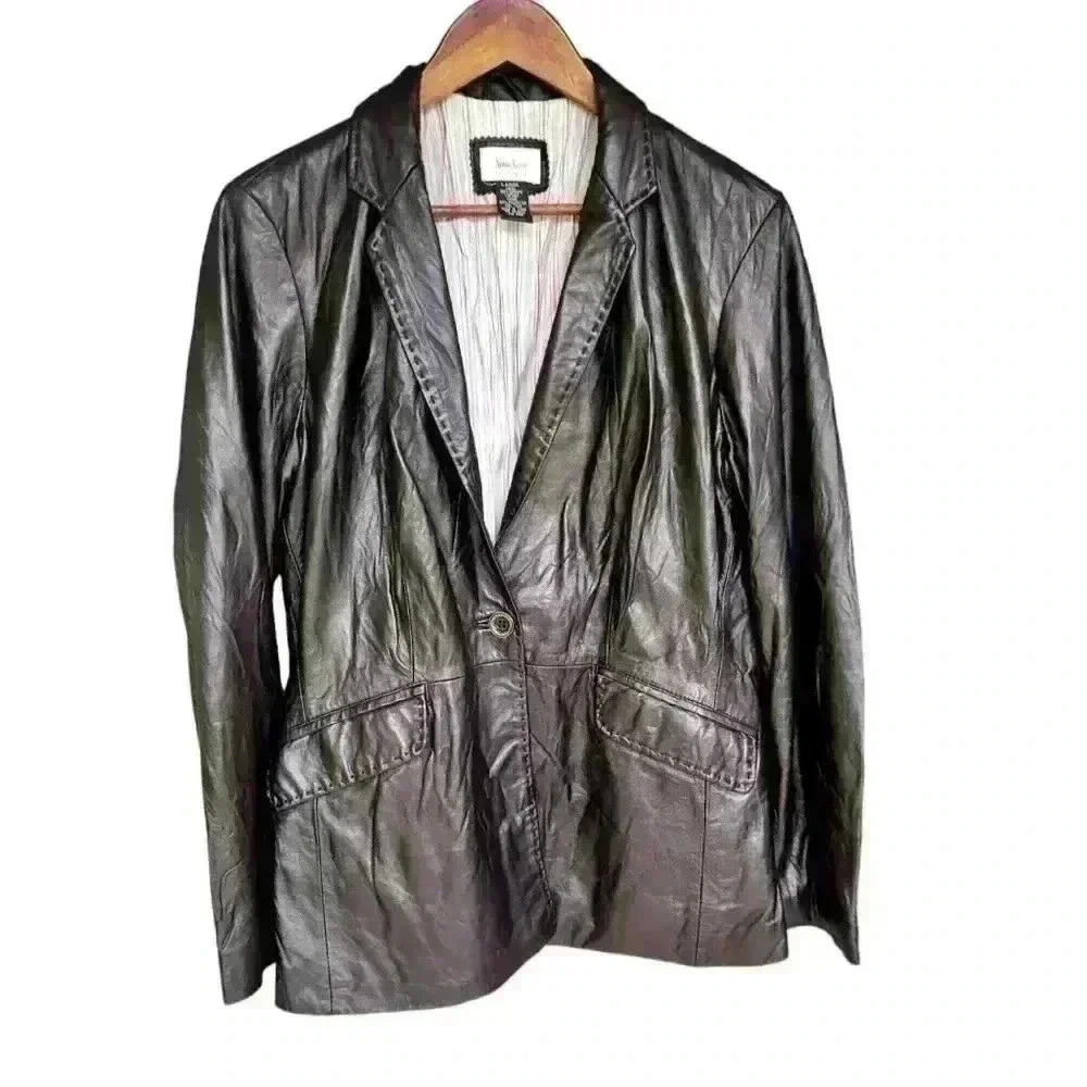Neiman Marcus Soft Black Leather Blazer
